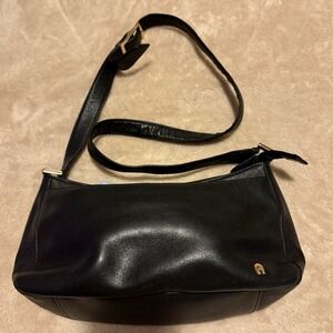 Vintage Entienne Aigner Black Leather Shoulder Bag Double Compartment